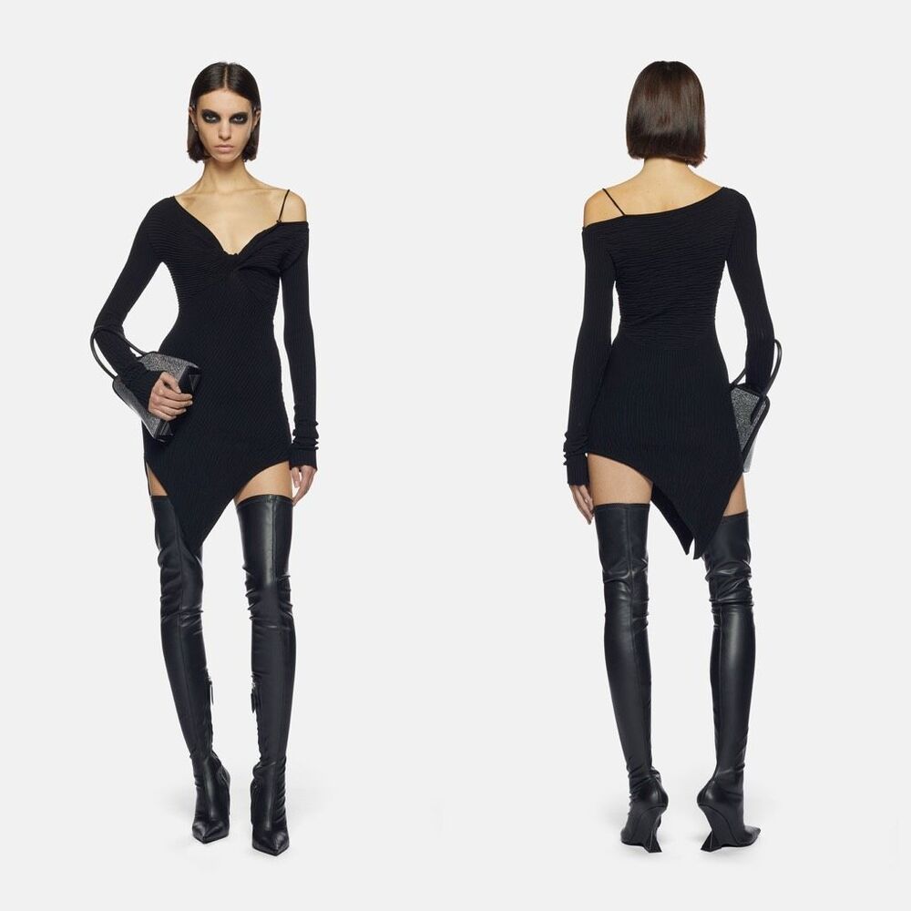 NWT The Attico Twist Front Desai Asymmetric Ribbed-knit Mini Dress US 10 $1050